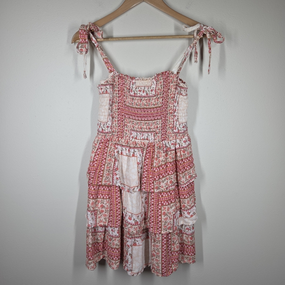 American Eagle Patchwork Printed Floral Smocked T… - image 1